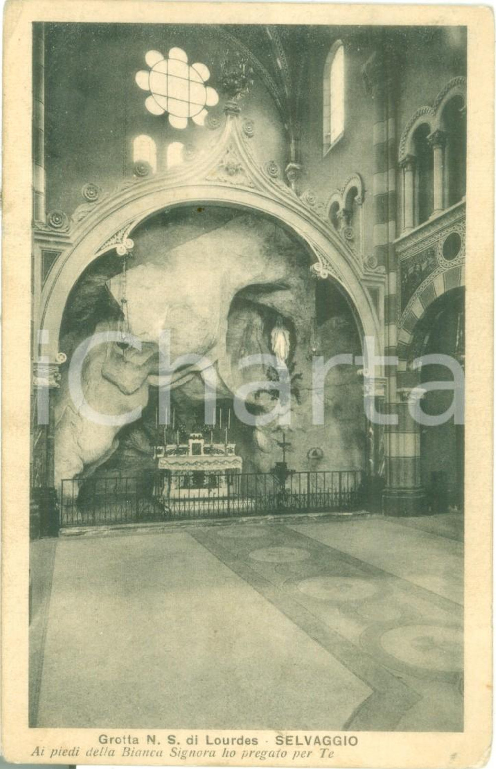 Cartolina originale da collezione 1930 ca GIAVENO TO Grotta di LOURDES al Santuario del SELVAGGIO Cartolina FP 1