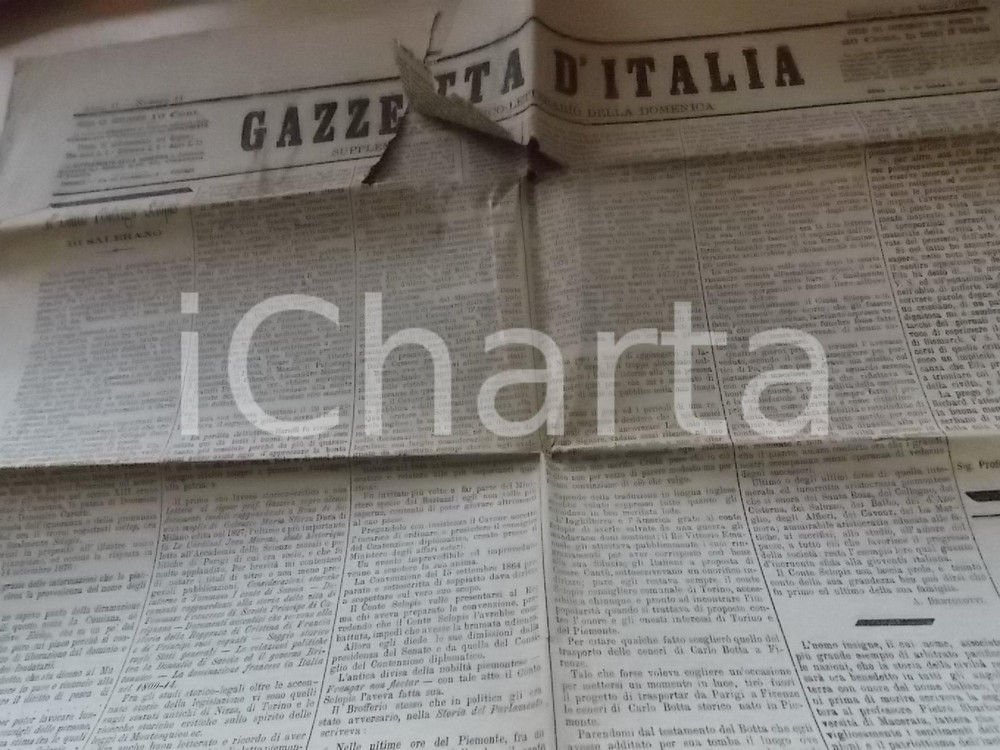 Giornale, rivista storica 1878 GAZZETTA D ITALIA In morte del conte Federigo SCLOPIS DI SALERANO Giornale 1