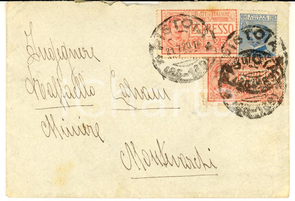 Cartolina originale da collezione 1920 STORIA POSTALE PISTOIA Busta Floreale Espresso cent. 25 + Michetti cent. 25 1