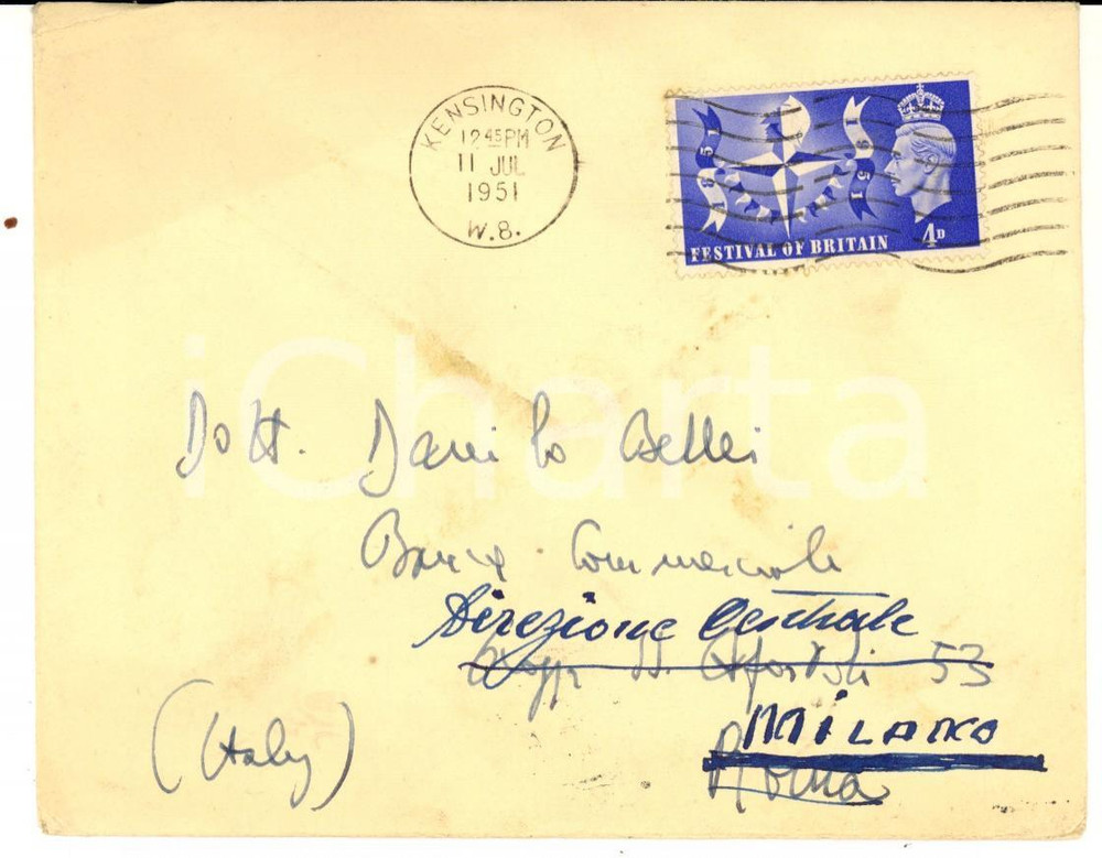 Materiale pubblicitario d’epoca 1951 GB GREAT BRITAIN Envelope  stamp Festival of Britain King George VI 4 p. 1