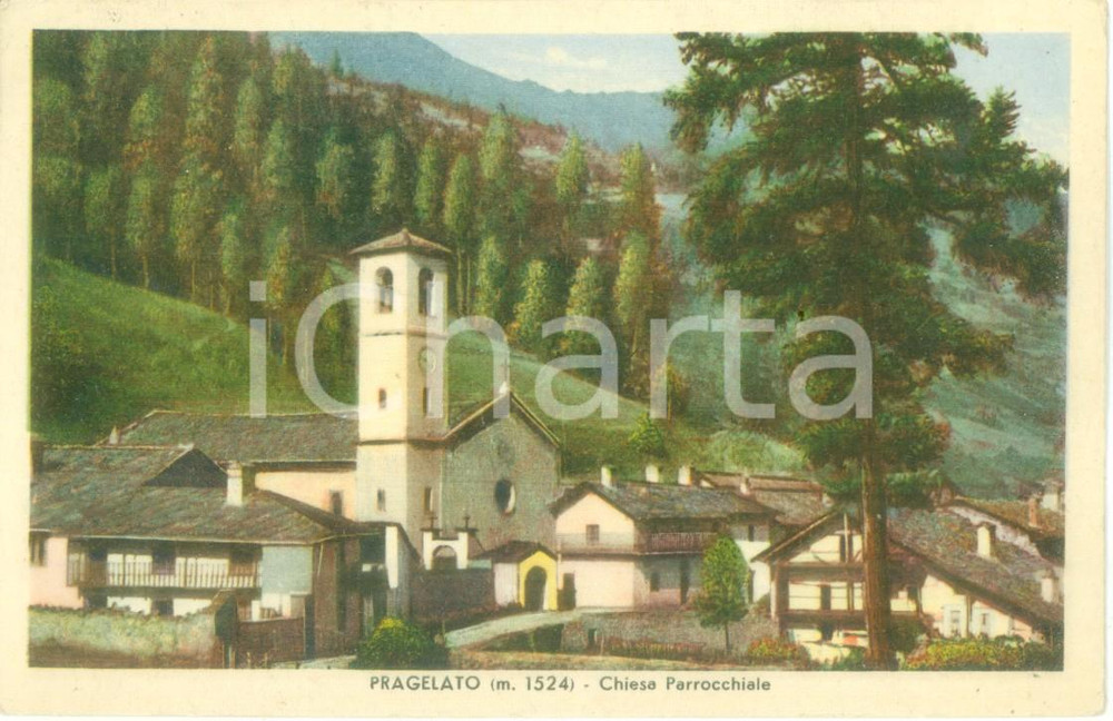 Cartolina originale da collezione 1955 PRAGELATO TO Veduta della Chiesa parrocchiale Cartolina FP VG 1
