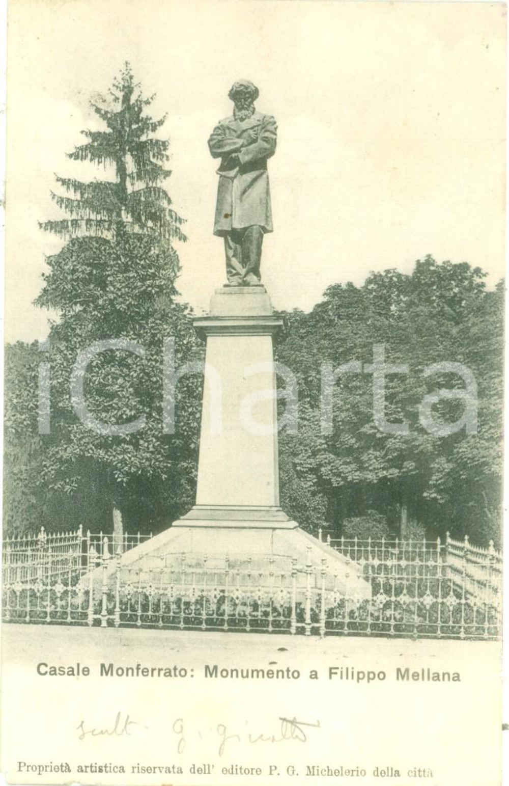 Cartolina originale da collezione 1920 ca CASALE MONFERRATO AL Monumento a Filippo MELLANA Cartolina FP NV 1