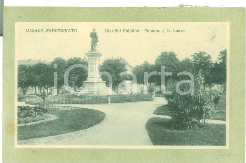 Cartolina originale da collezione 1913 CASALE MONFERRATO AL Giardini pubblici Monumento a LANZA Cartolina FP VG 1