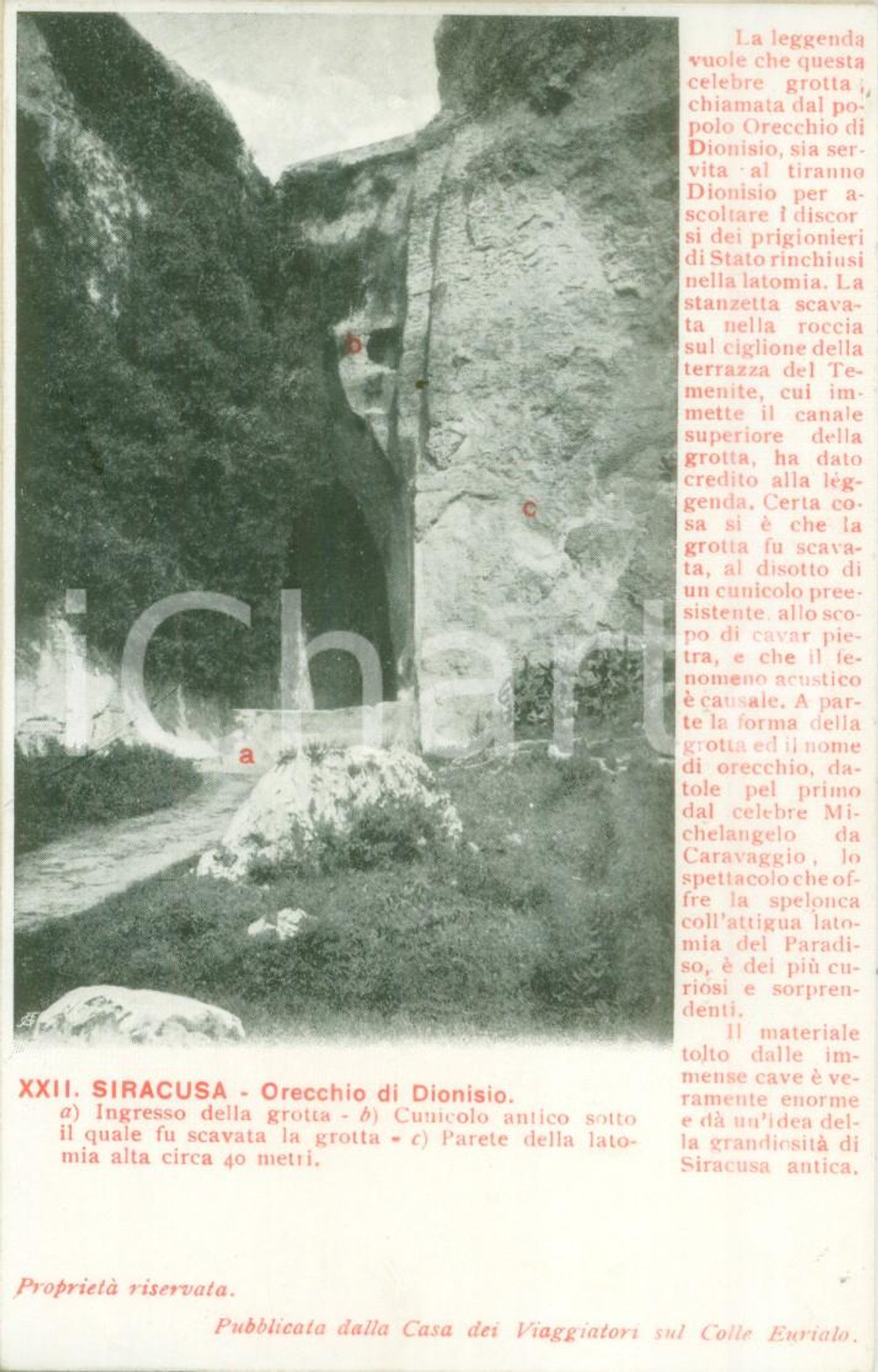 Cartolina originale da collezione 1920 ca SIRACUSA Ingresso dell orecchio di DIONISIO Cartolina FP NV 1