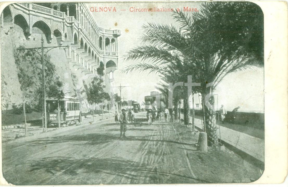 Cartolina originale da collezione 1913 GENOVA Tram sulla circonvallazione a mare Cartolina ANIMATA FP VG 1