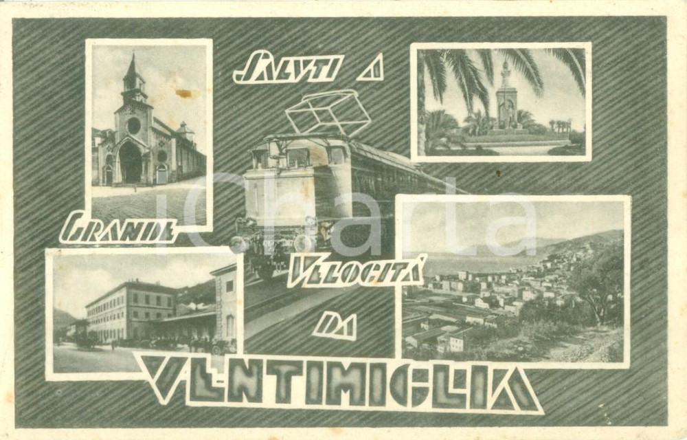 Cartolina originale da collezione 1942 VENTIMIGLIA IMSaluti a grande velocitÃ  con treno Cartolina FP VG 1