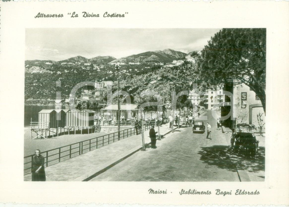 Cartolina originale da collezione 1952 MAIORI SA Stabilimento Bagni ELDORADO Cartolina ANIMATA FG VG 1