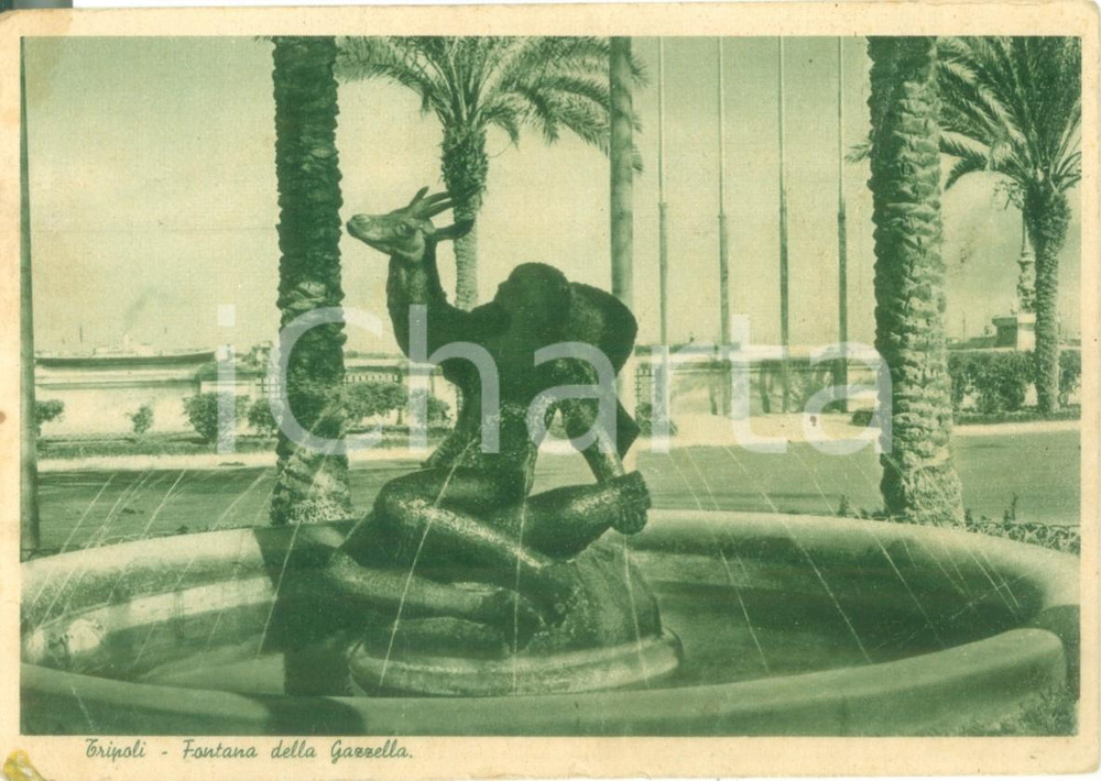 Cartolina originale da collezione 1941 TRIPOLI LIBIA Veduta della Fontana della Gazzella Cartolina FG VG 1