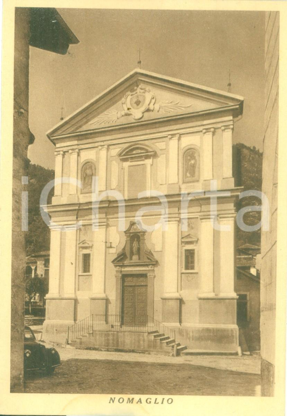 Cartolina originale da collezione 1940 ca NOMAGLIO TO Facciata della Chiesa di SAN BARTOLOMEO Cartolina FG NV 1