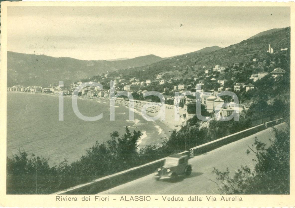 Cartolina originale da collezione 1953 ALASSIO SV Automobile sulla Via Aurelia Cartolina postale FG VG 1