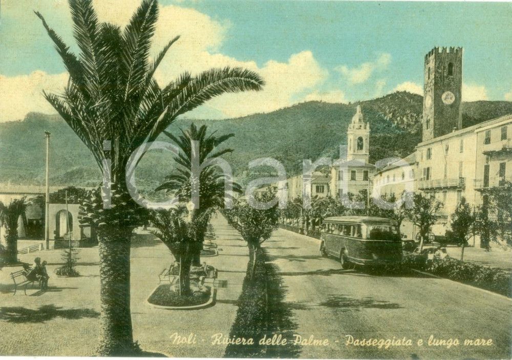 Cartolina originale da collezione 1958 NOLI SV Torpedone sulla passeggiata del lungomare Cartolina FG VG 1