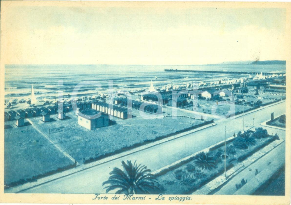 Cartolina originale da collezione 1938 FORTE DEI MARMI LU Veduta aerea della spiaggia Cartolina FG VG 1