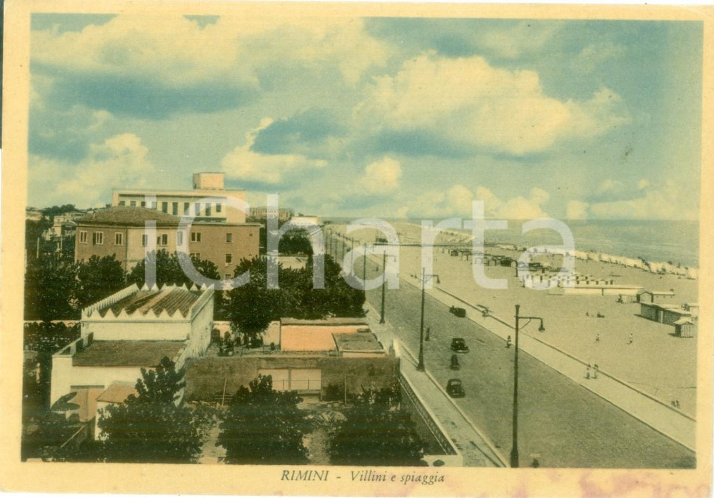Cartolina originale da collezione 1965 ca RIMINI Veduta dei villini e della spiaggia Cartolina FG nv 1