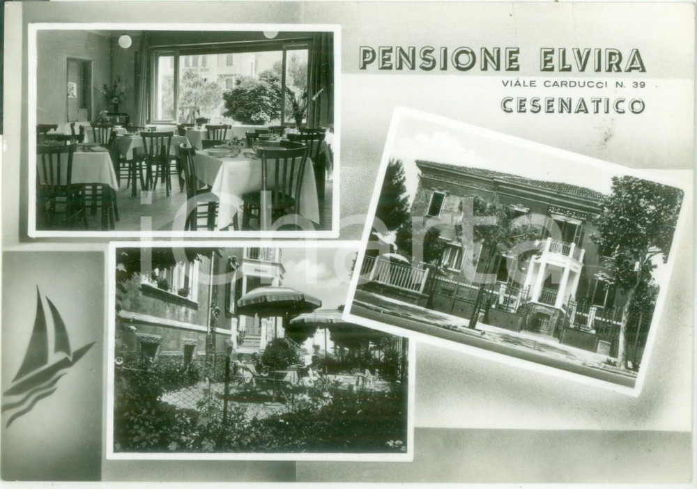 Cartolina originale da collezione 1958 CESENATICO FC Vedutine della pensione ELVIRA Cartolina FG VG 1