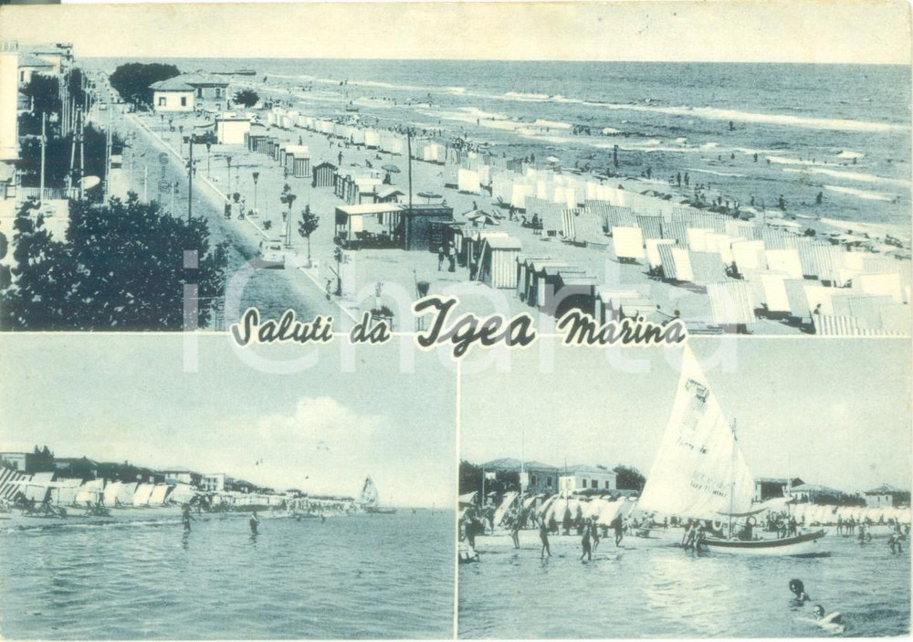 Cartolina originale da collezione 1965 BELLARIA IGEA MARINA RN vedutine spiaggia barca a vela Cartolina FG VG 1