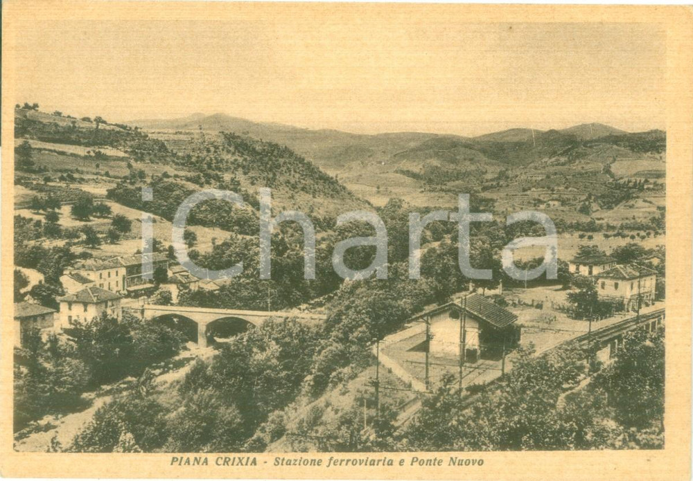 Cartolina originale da collezione 1940 ca PIANA CRIXIA SV Stazione ferroviaria e ponte nuovo Cartolina FG NV 1