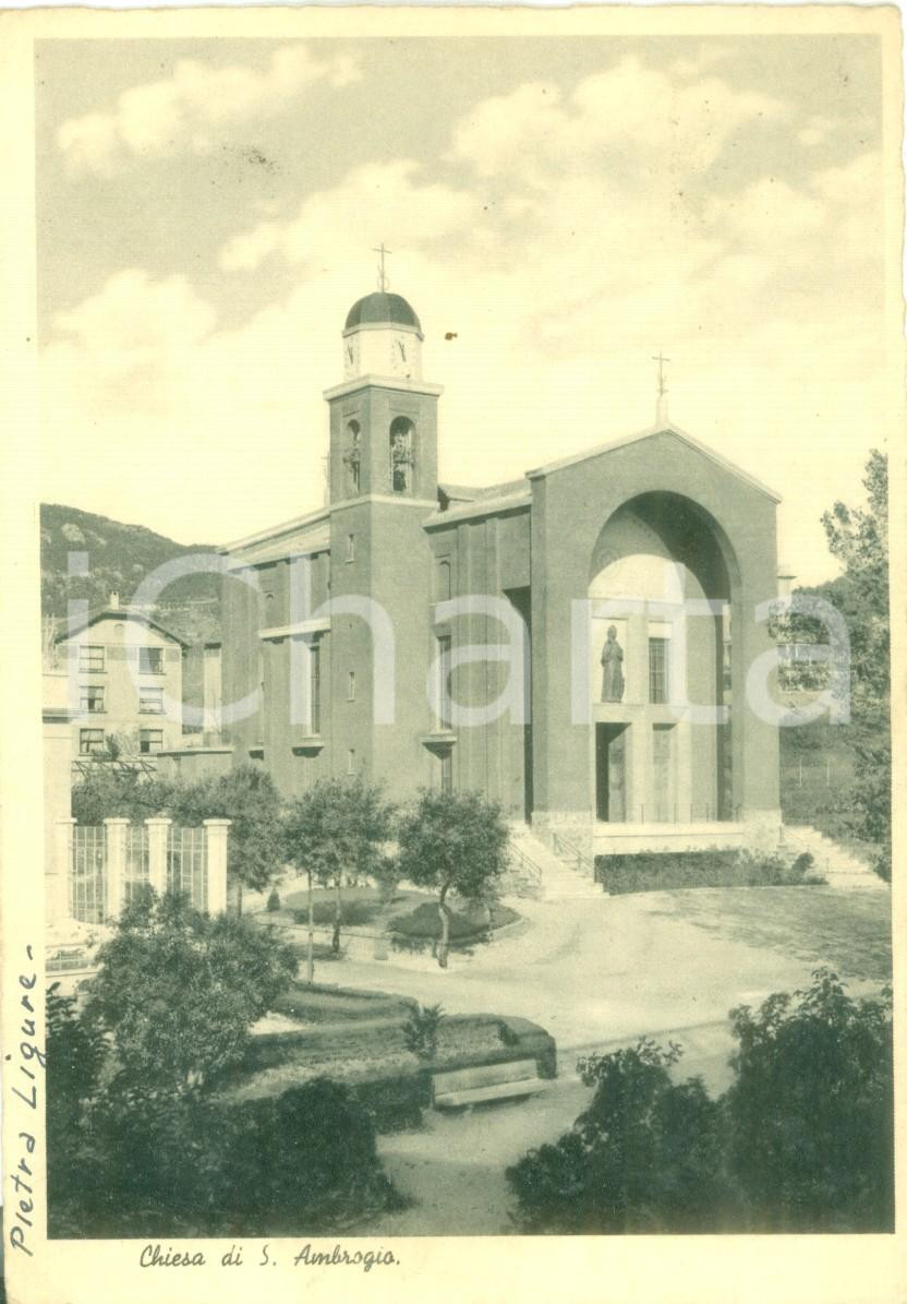 Cartolina originale da collezione 1939 PIETRA LIGURE SV La Chiesa di SANT AMBROGIO Cartolina postale FG VG 1