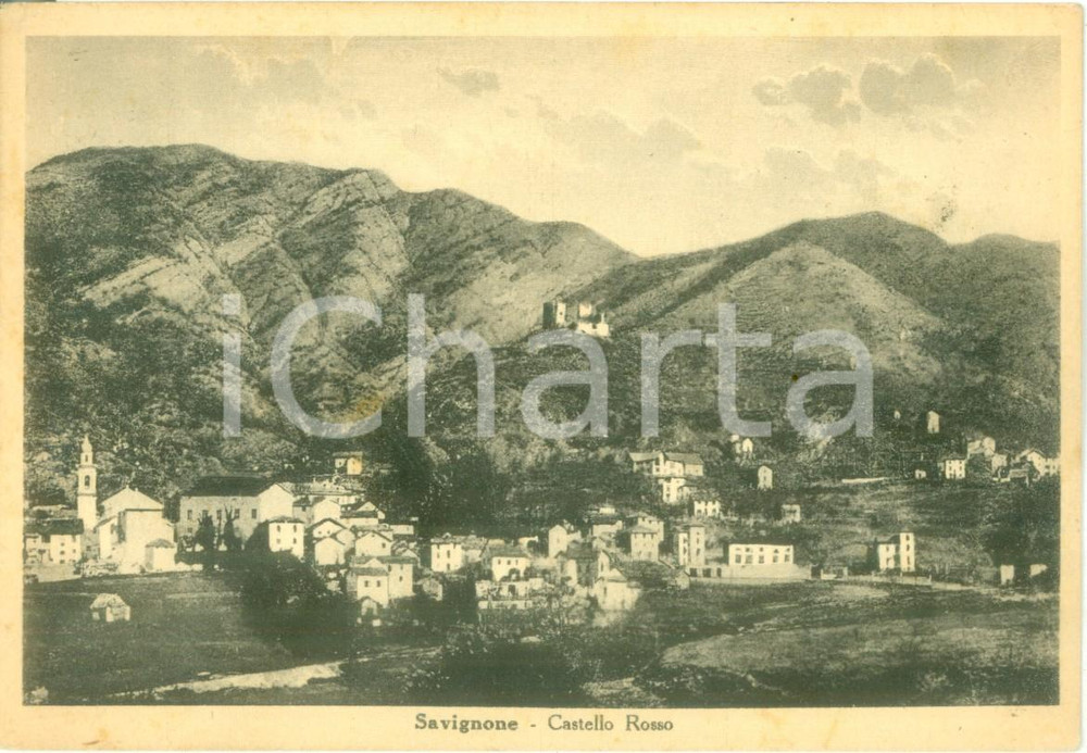 Cartolina originale da collezione 1939 SAVIGNONE GE Panorama con il Castello Rosso Cartolina FG VG 1