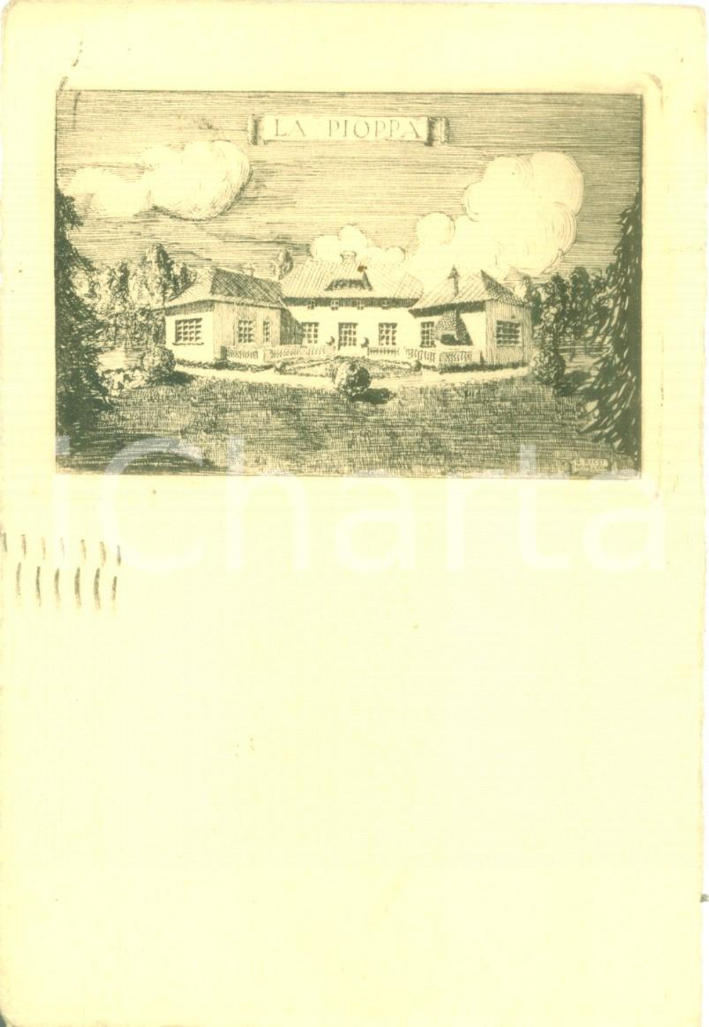 Cartolina originale da collezione 1954 TORINO Veduta della tenuta LA PIOPPA Cartolina ILLUSTRATA FG VG 1