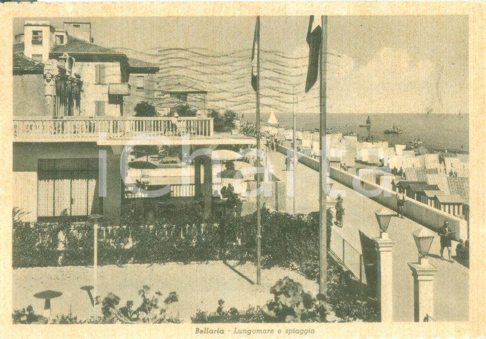 Cartolina originale da collezione 1955 BELLARIA IGEA MARINA RN Lungomare e spiaggia Cartolina postale FG VG 1