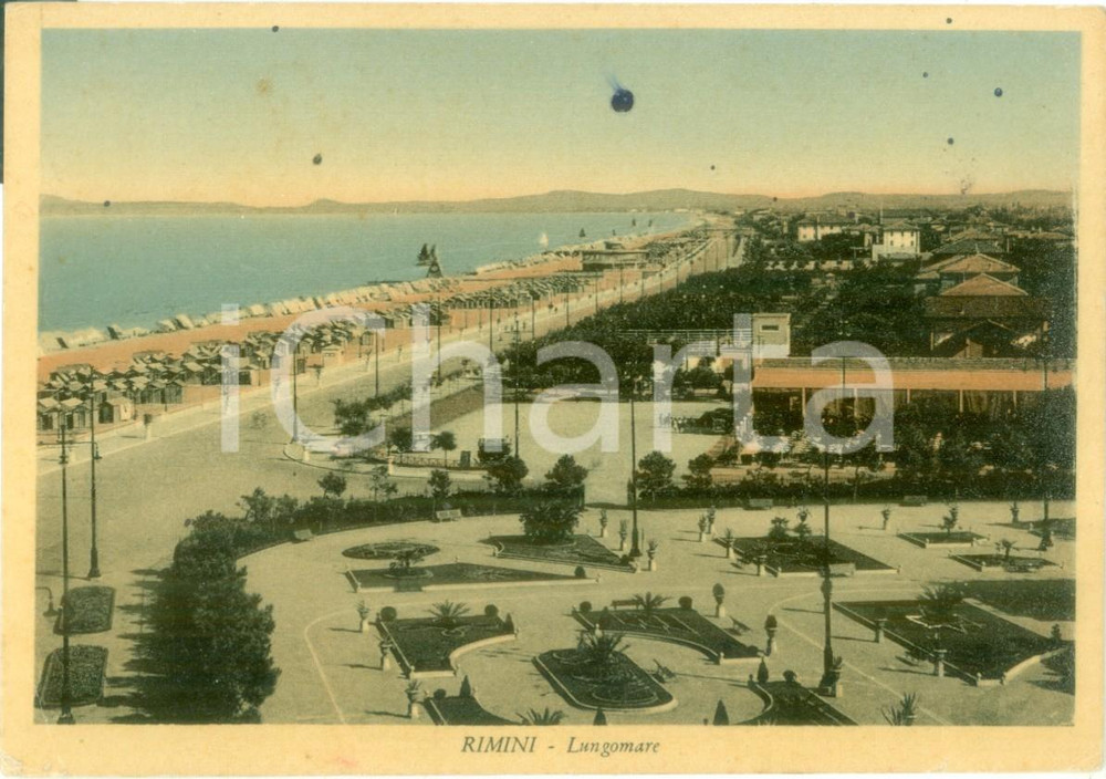 Cartolina originale da collezione 1950 ca RIMINI Veduta del lungomare con la piazza Cartolina FG NV 1