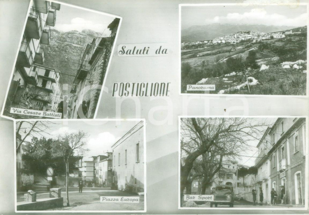 Cartolina originale da collezione 1965 ca POSTIGLIONE SA vedutine Via Cesare BATTISTI Bar Sport Cartolina FG VG 1