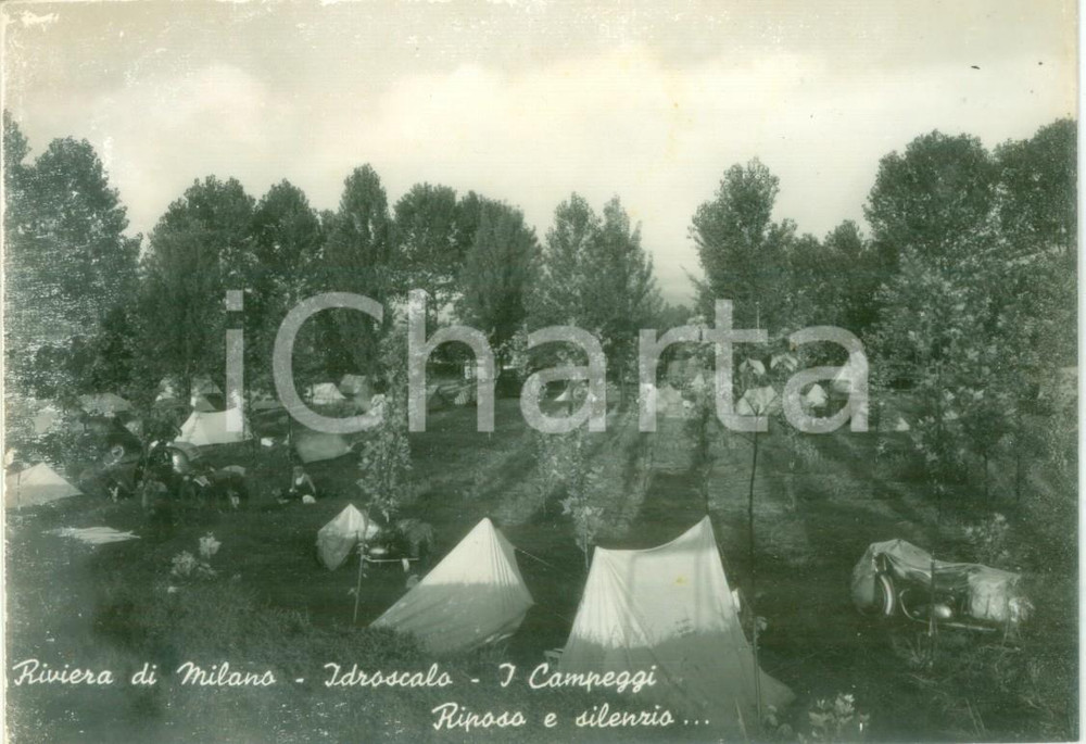 Cartolina originale da collezione 1945 ca MILANO IDROSCALO Riposo e silenzio ai campeggi Cartolina postale FG NV 1