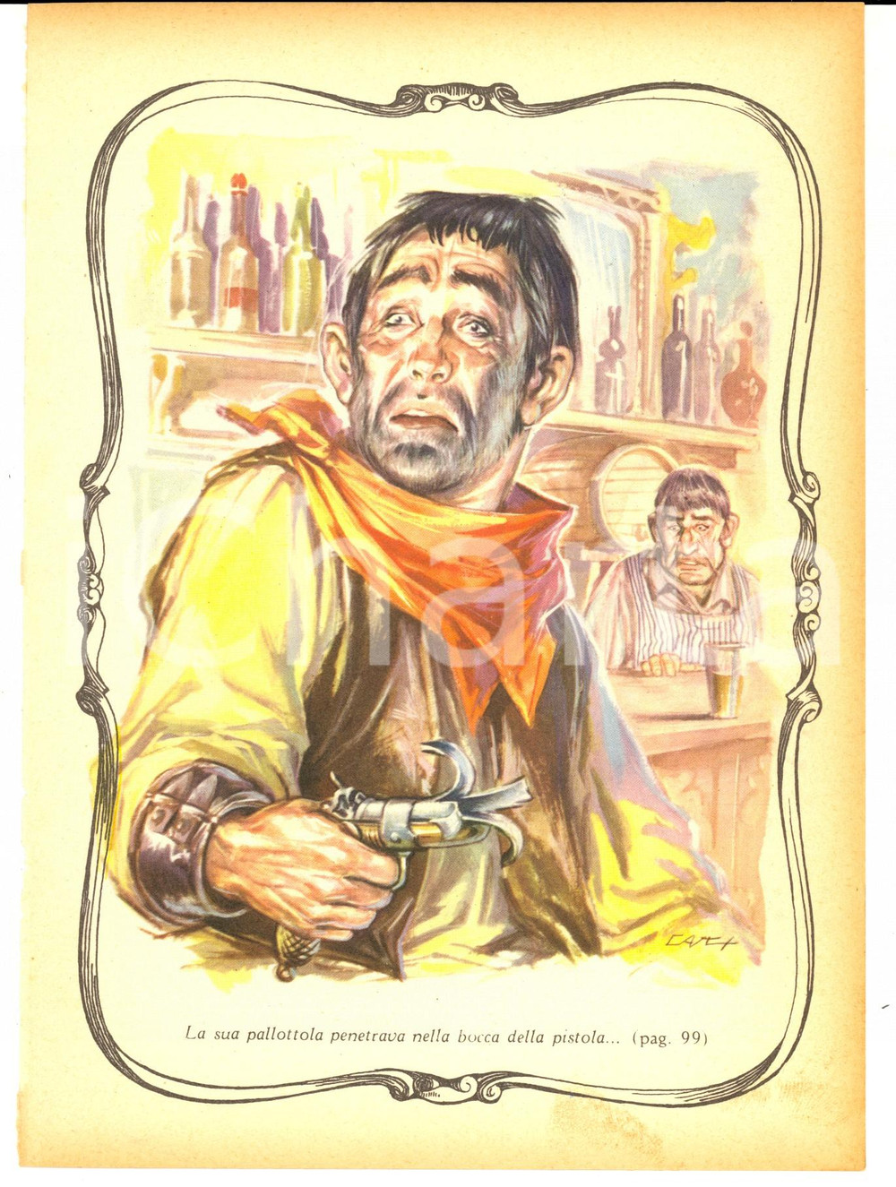Stampa, bozzetto originale 1956 AVVENTURE DI PECOS BILL Pallottola nella pistola Stampa ill. CATTANEO 1
