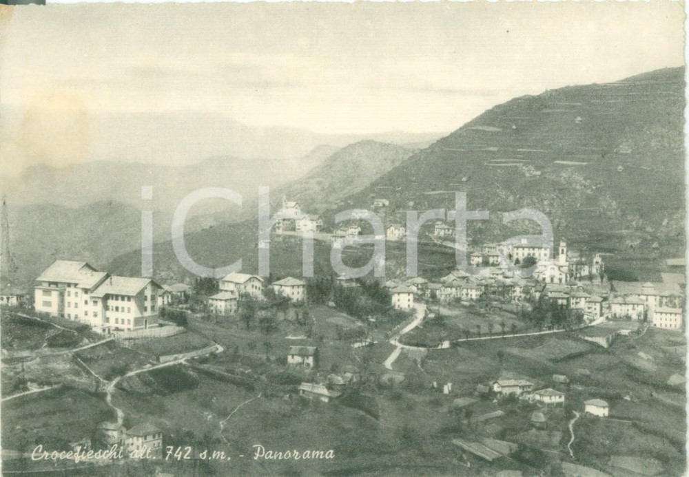 Cartolina originale da collezione 1955 ca CROCEFIESCHI GE Panorama generale del paese Cartolina FG NV 1