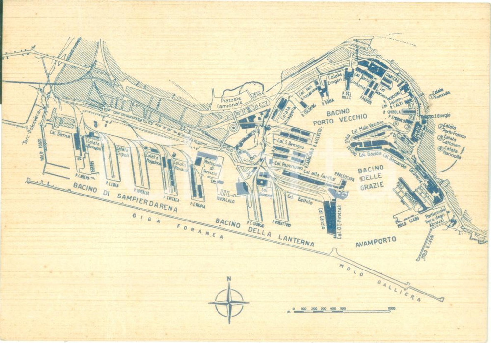 Cartolina originale da collezione 1950 ca GENOVA Mappa Bacino di SAMPIERDARENACartolina postale FG NV 1