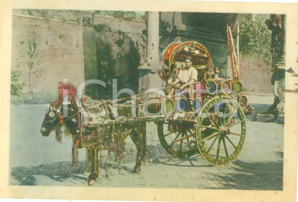 Cartolina originale da collezione 1933 ROMA Carrettiere su un carro di vino Cartolina postale FG VG 1