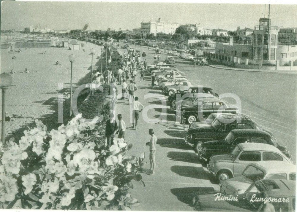 Cartolina originale da collezione 1960 RIMINI Automobili parcheggiate sul lungomare Cartolina FG VG 1