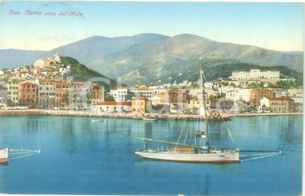 Cartolina originale da collezione 1931 SANREMO IM Panorama dal mare con barca a vela Cartolina FP VG 1