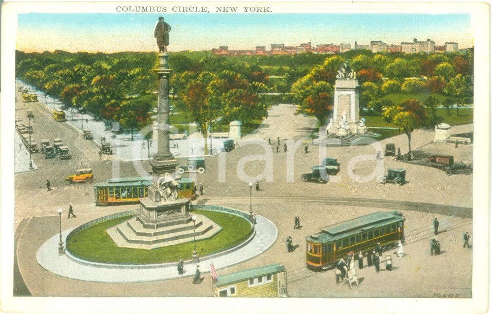 Cartolina originale da collezione 1935 ca NEW YORK USA Tram e automobili a Columbus Circle Cartolina FP NV 1