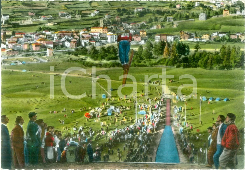 Cartolina originale da collezione 1959 PONTE DI LEGNO BS Salto sul nuovo trampolino di plastica Cartolina FG VG 1