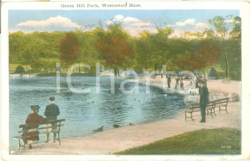 Cartolina originale da collezione 1923 WORCESTER, MASSACHUSSETS USA Il Green Hill Park Cartolina FP VG 1