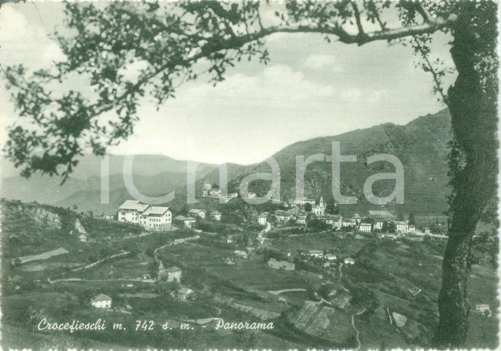 Cartolina originale da collezione 1958 CROCEFIESCHI GE Panorama generale con la valle Cartolina FG VG 1