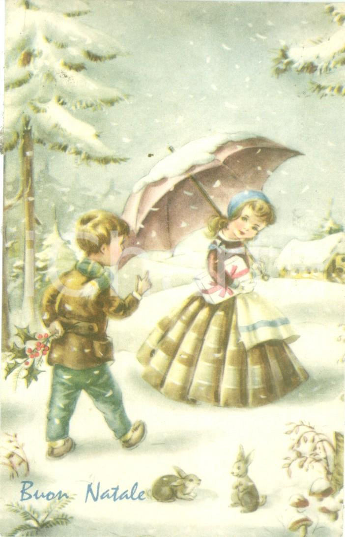 Cartolina originale da collezione 1962 PICCOLI INNAMORATI Bambino con vischio per Natale Cartolina FP VG 1
