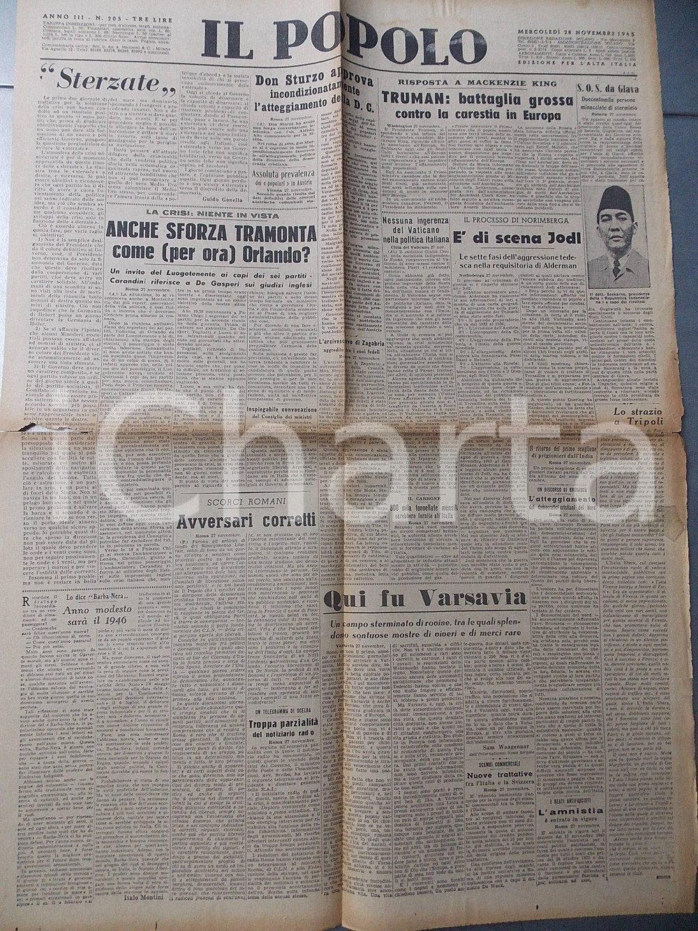 Giornale, rivista storica Novembre 1945 IL POPOLO Alfred JODL al processo di Norimberga Giornale DC 1