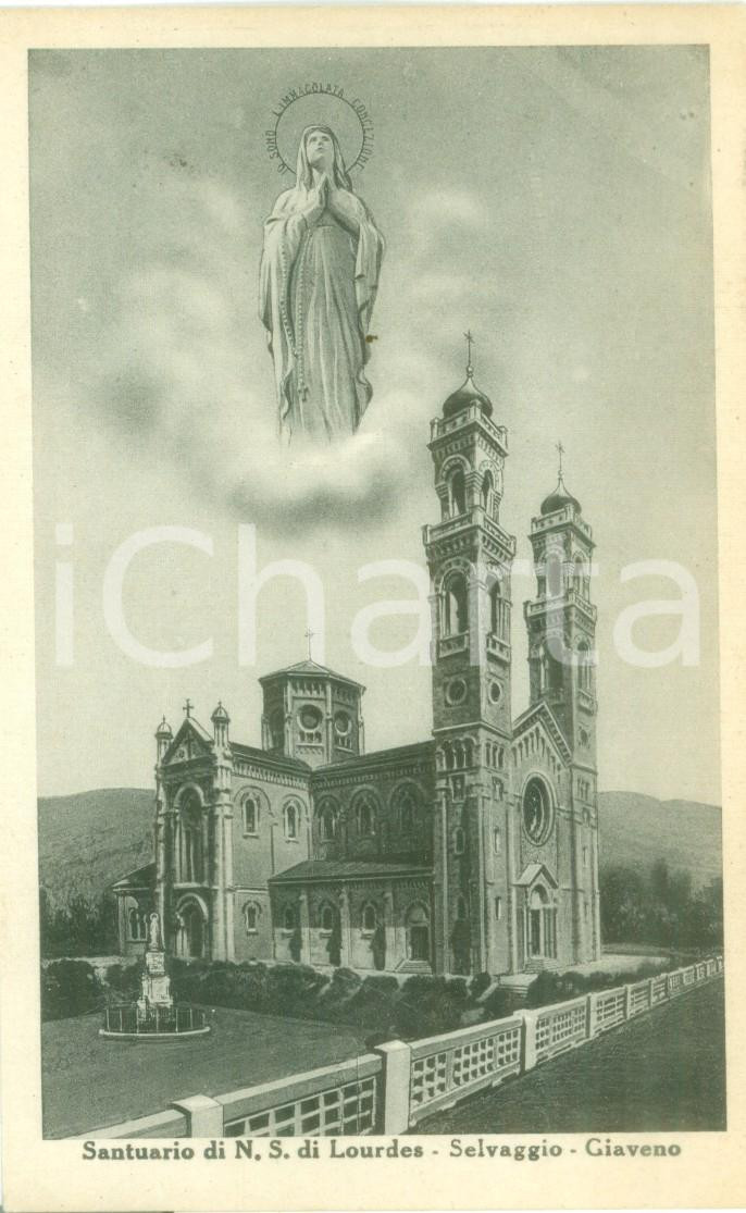Cartolina originale da collezione 1947 GIAVENO TO Madonna di LOURDES al Santuario del SELVAGGIO Cartolina FP VG 1