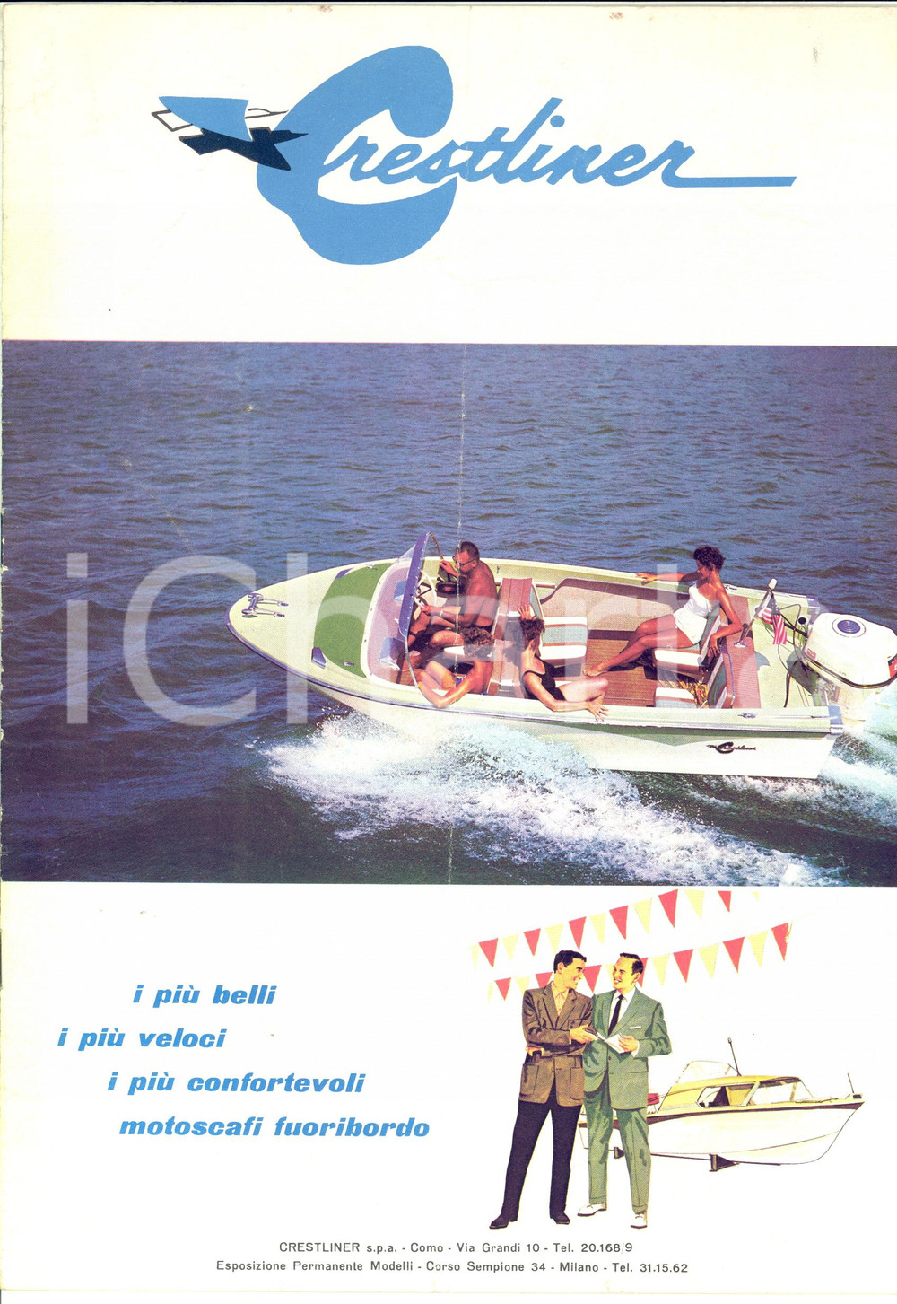 Materiale pubblicitario d’epoca 1975 ca CRESTLINER Motoscafi deluxe Opuscolo turistico ILLUSTRATO 1