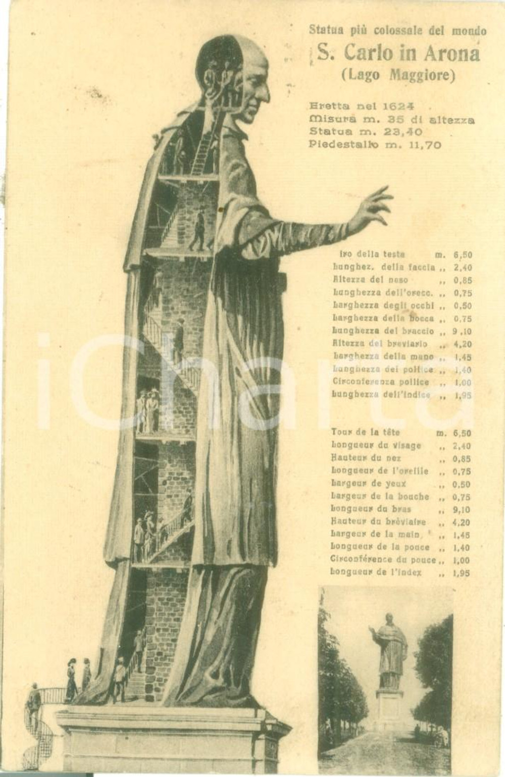 Cartolina originale da collezione 1935 ca ARONA NO Prospetto della statua di SAN CARLO Cartolina FP NV 1
