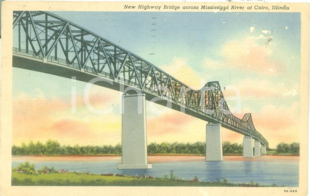 Cartolina originale da collezione 1949 CAIRO, ILLINOIS USA New Highway Bridge across MISSISSIPPI RIVER Cartolina 1