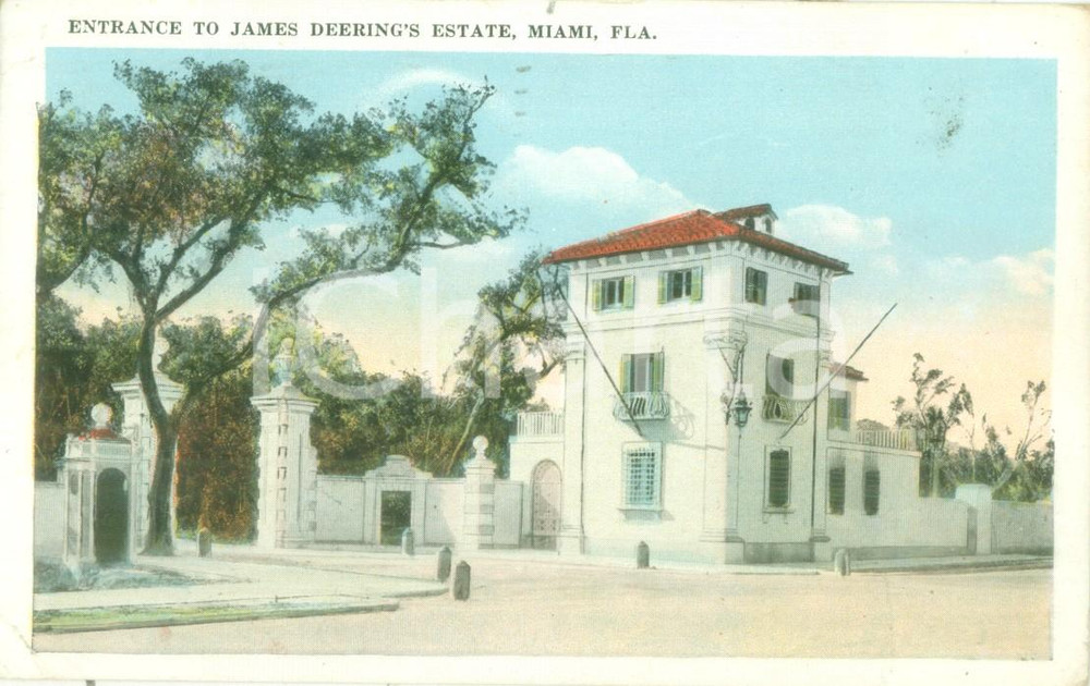 Cartolina originale da collezione 1925 MIAMI, FLORIDA USA Entrance to Jamesd DEERING S estate Cartolina FP VG 1