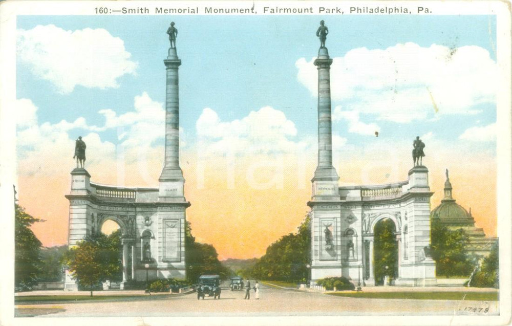 Cartolina originale da collezione 1926 PHILADELPHIA USA Smith Memorial Monument a Fairmount Park Cartolina FP VG 1
