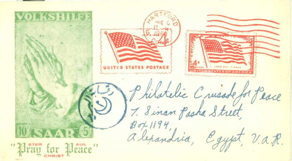 Cartolina originale da collezione 1960 PHILATELIC CRUSADERS FOR PEACE Pray for Peace Cartolina postale FG VG 1