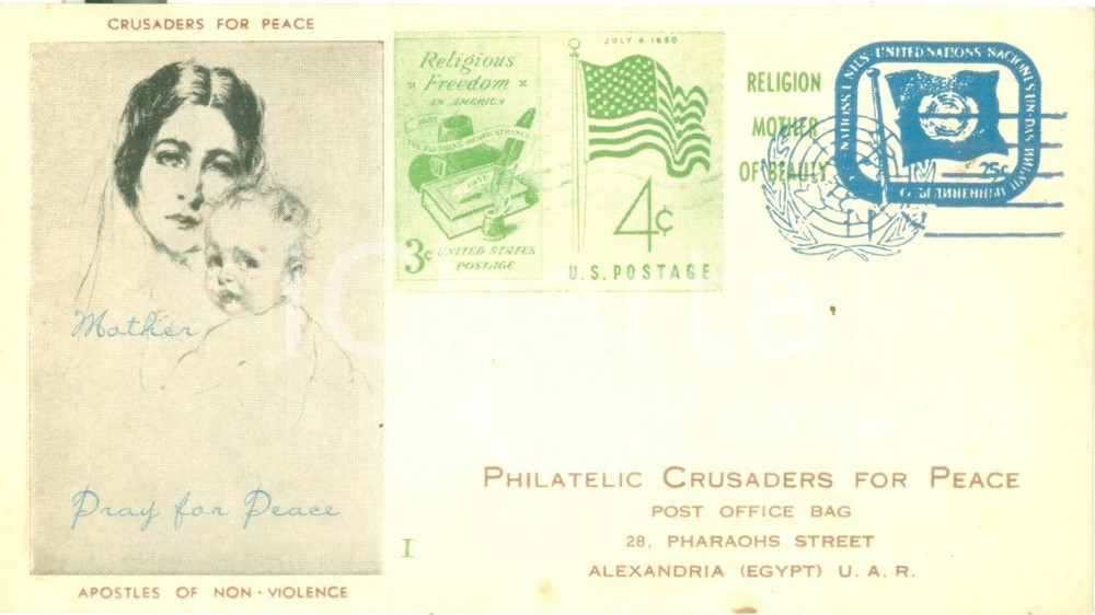 Cartolina originale da collezione 1965 PHILATELIC CRUSADERS FOR PEACE Apostles of nonviolence Cartolina FG NV 1
