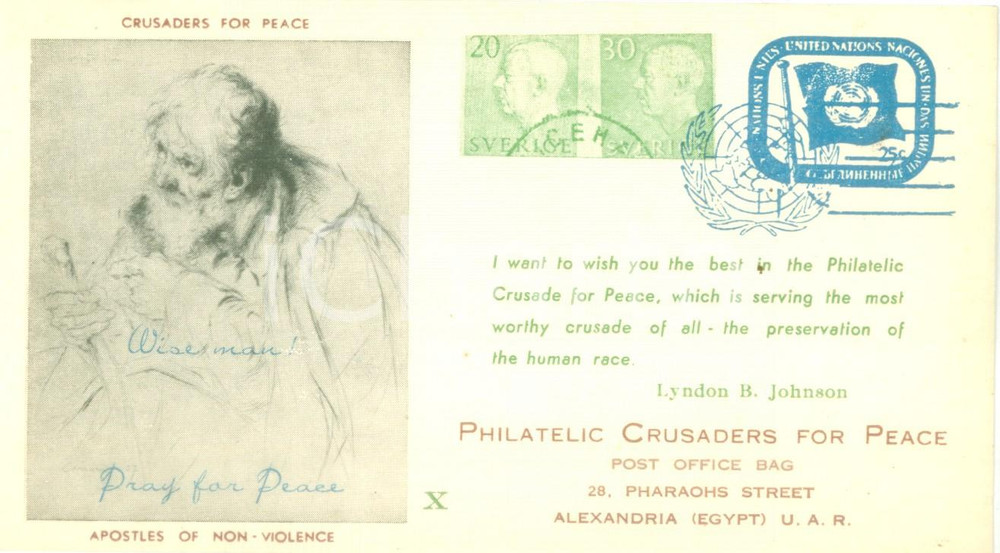 Cartolina originale da collezione 1965 PHILATELIC CRUSADERS FOR PEACE Apostles of nonviolence Cartolina FG NV 1
