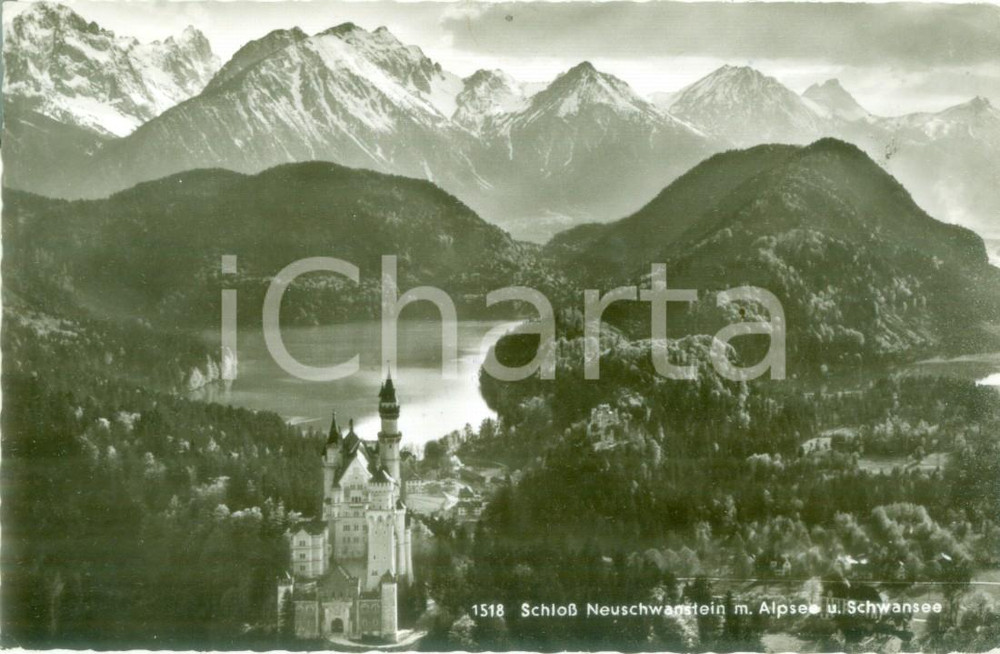 Cartolina originale da collezione 1955 ca FUSSEN GERMANIA Il Castello di NEUSCHWANSTEIN Cartolina FP VG 1