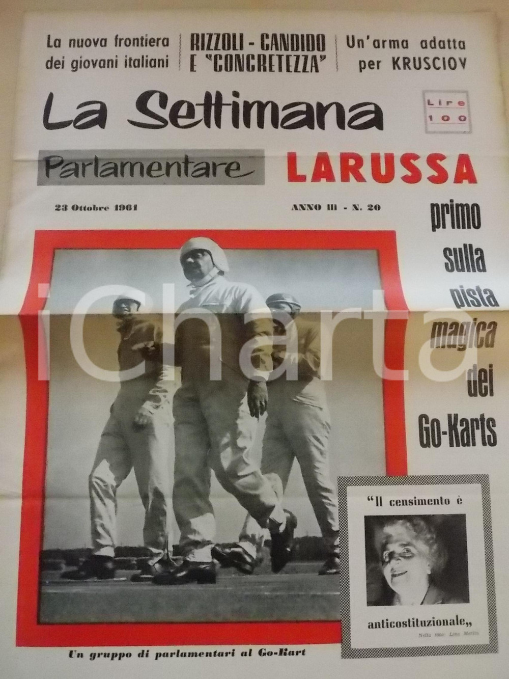 Giornale, rivista storica 1961 LA SETTIMANA PARLAMENTARE Domenico LARUSSA primo sui gokart  nÂ° 20 1